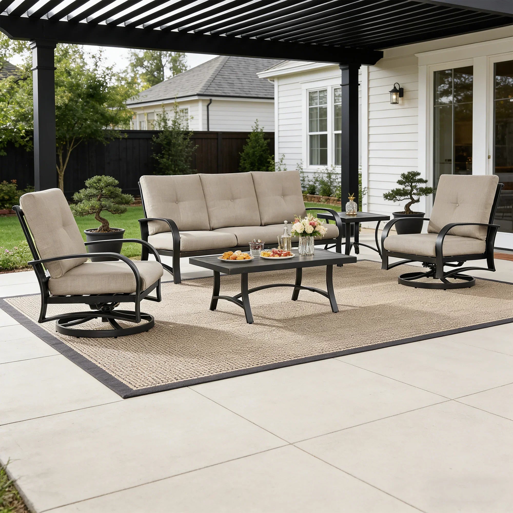 5- Piece Aluminum Outdoor Furniture Sofa Sets with Sunbrella® Cushions