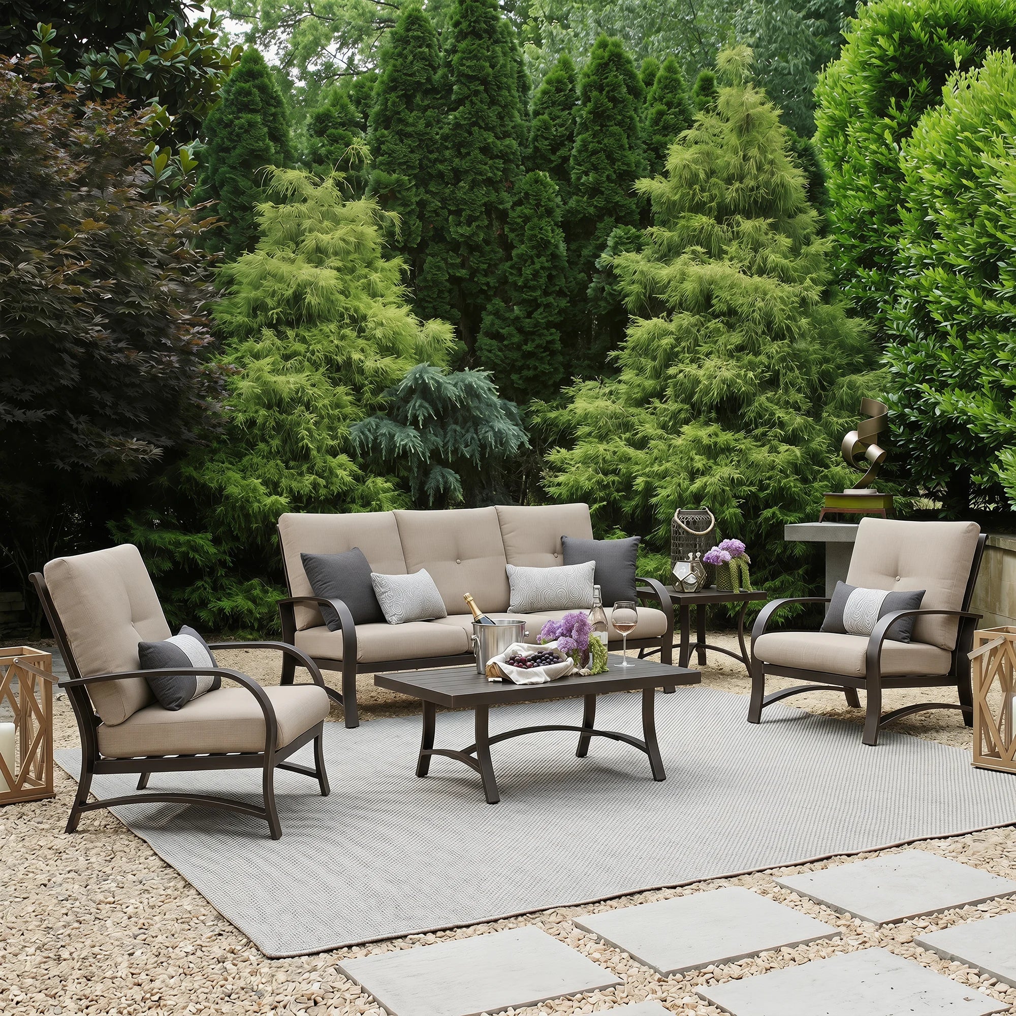 5- Piece Aluminum Patio Sofa Sets with Sunbrella® Cushions