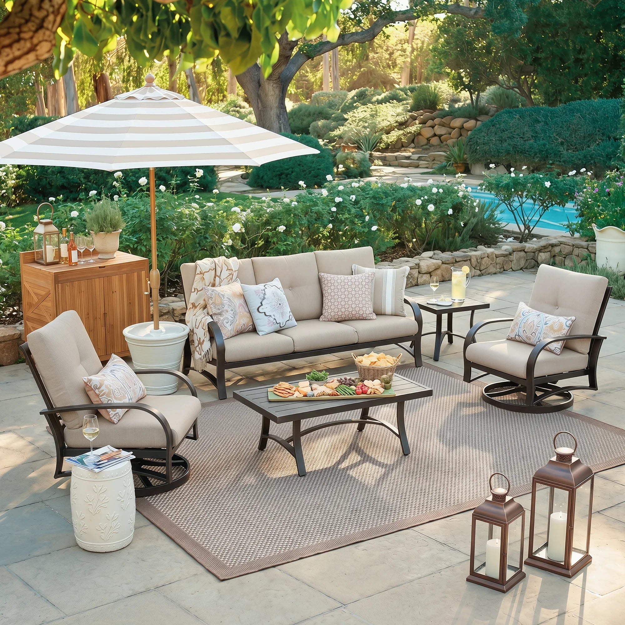 5- Piece Aluminum Outdoor Furniture Sofa Sets with Sunbrella® Cushions