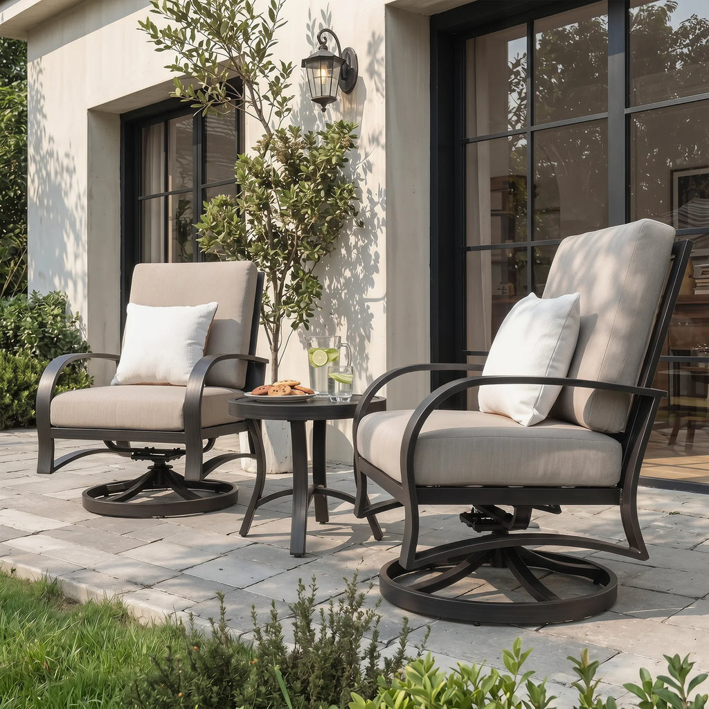 3- Pieces Outdoor Bistro Sets with Swivel Chair and Sunbrella® Cushions