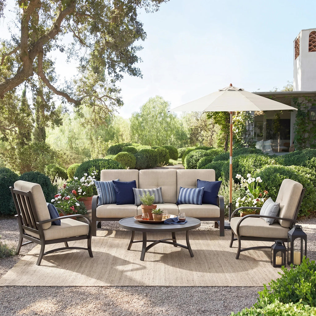 Aluminum Outdoor Sofa and 2 Chairs with Round Coffee Table
