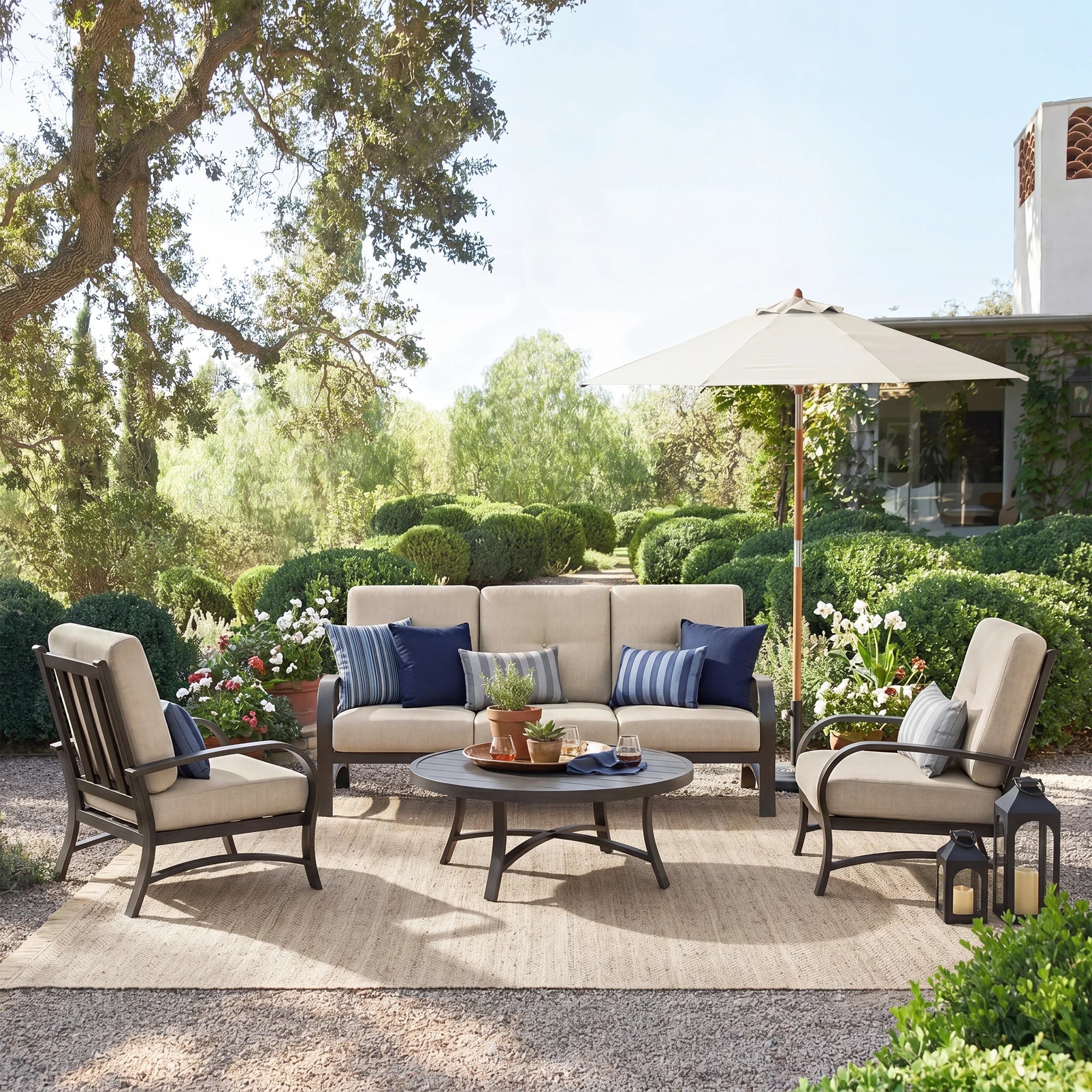 Aluminum Outdoor Sofa and 2 Chairs with Round Coffee Table