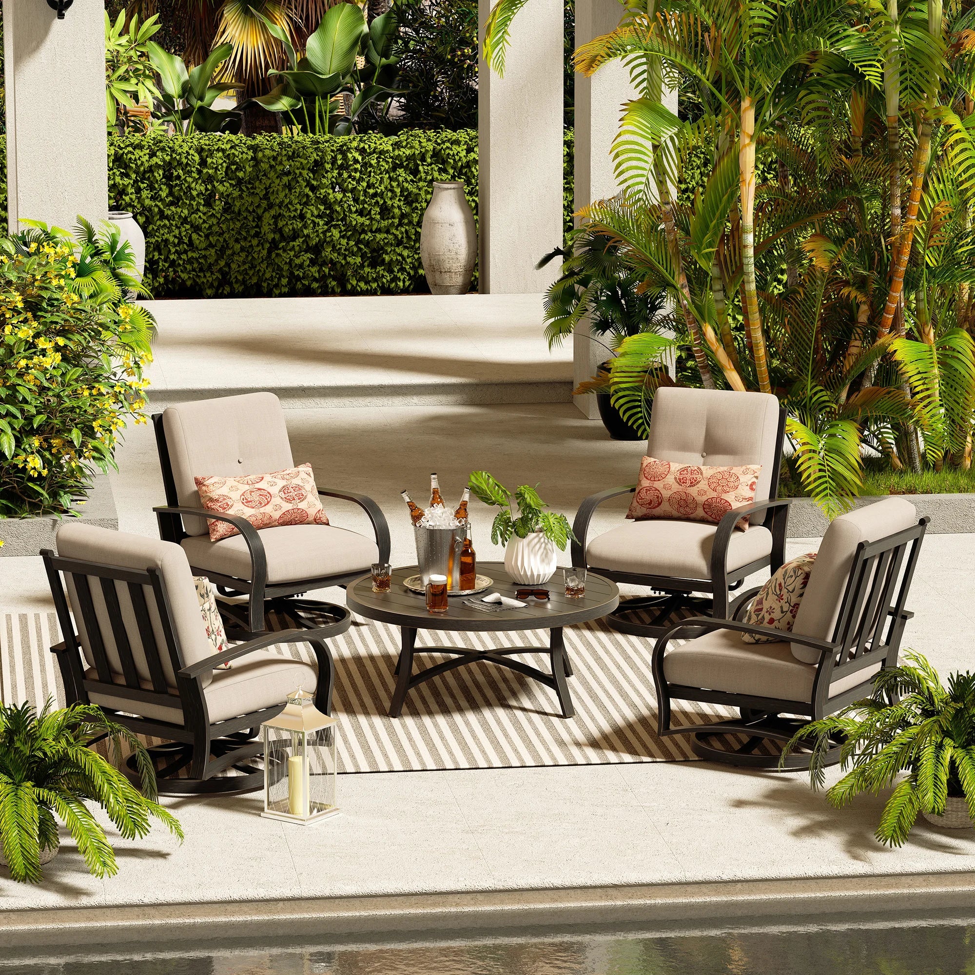 4-Person Patio Swivel Chair Sets With Round Coffee Table
