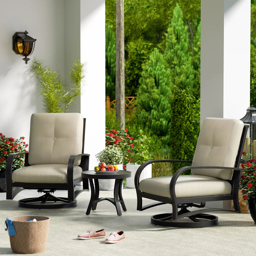 3- Pieces Outdoor Bistro Sets with Swivel Chair and Sunbrella® Cushions