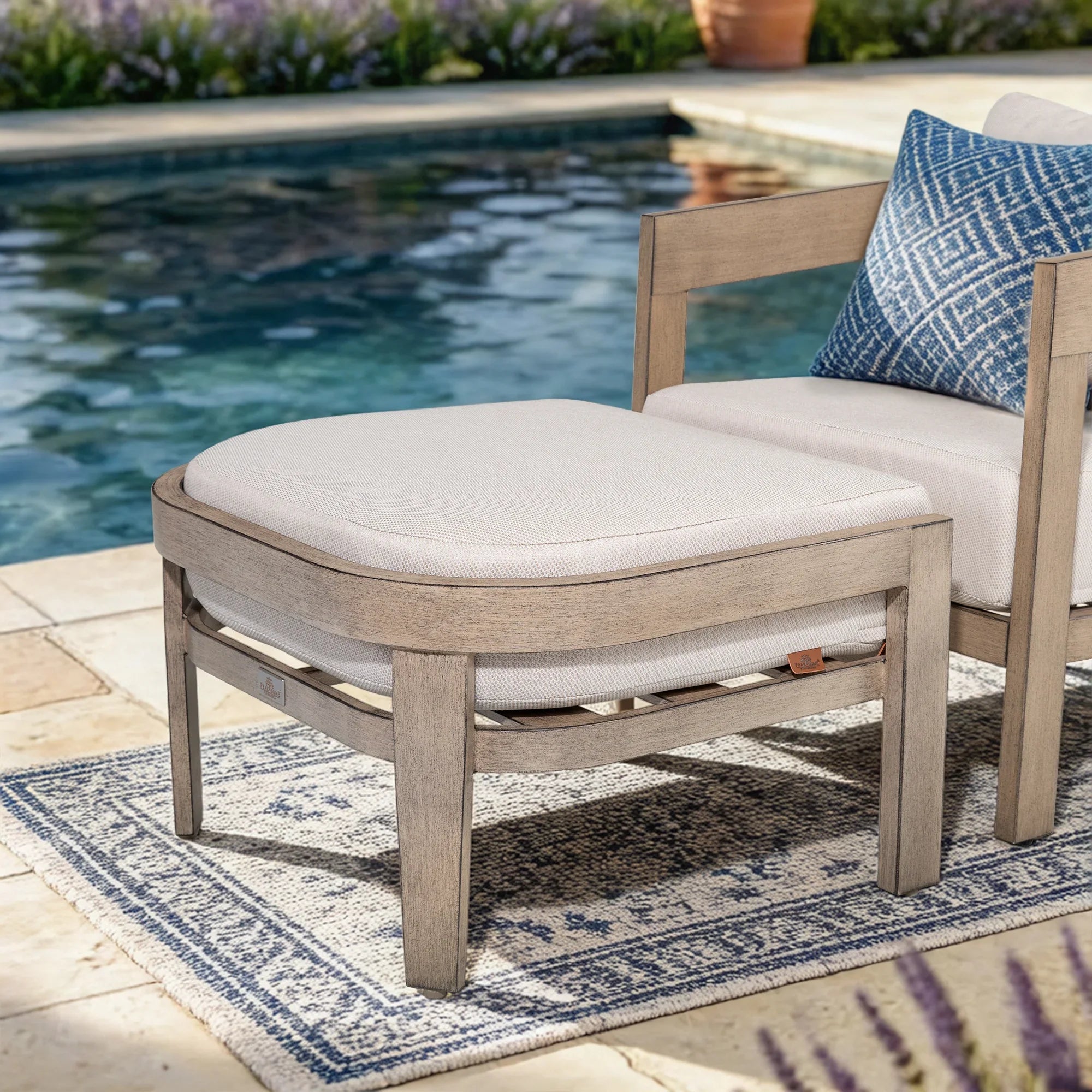 6 Pieces Teak Finish Aluminum Patio Swivel Furniture Set With Ottoman