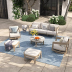 6 Pieces Teak Finish Aluminum Patio Swivel Furniture Set With Ottoman