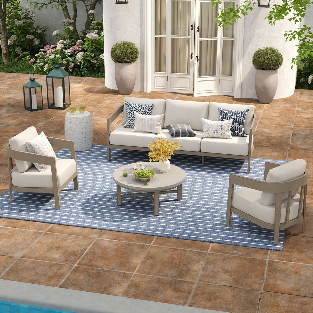 4-Piece Patio Conversation Set with Composite Concrete Round Coffee Tables