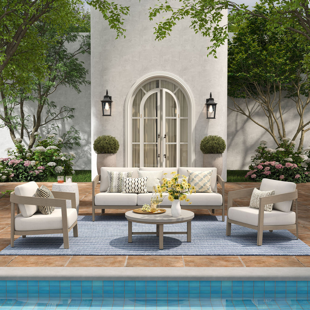 4-Piece Patio Conversation Set with Composite Concrete Round Coffee Tables