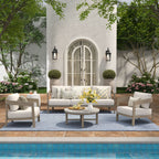 4-Piece Patio Conversation Set with Composite Concrete Round Coffee Tables
