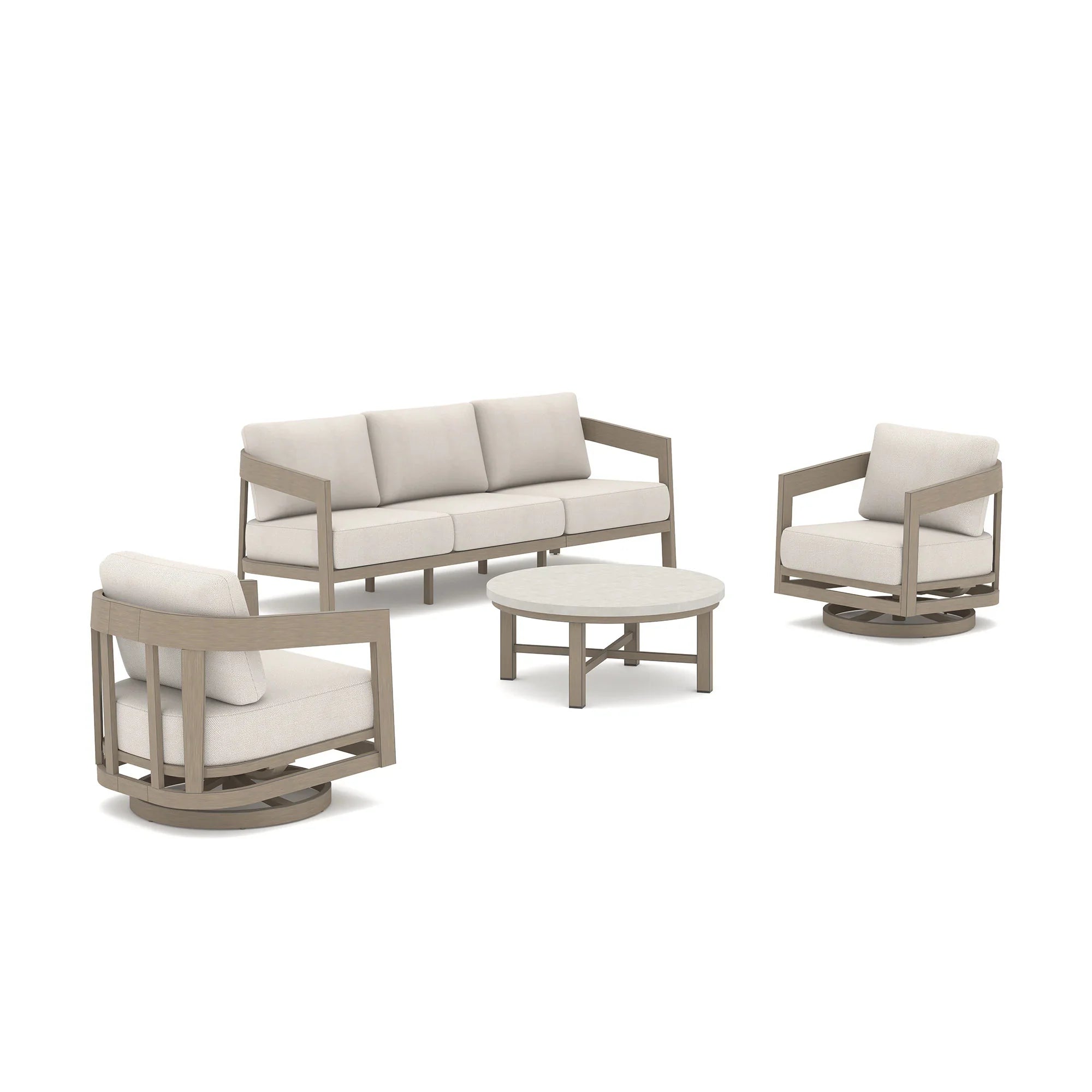 4-Piece Modern Patio Swivel Furniture Set With Round Concrete Table