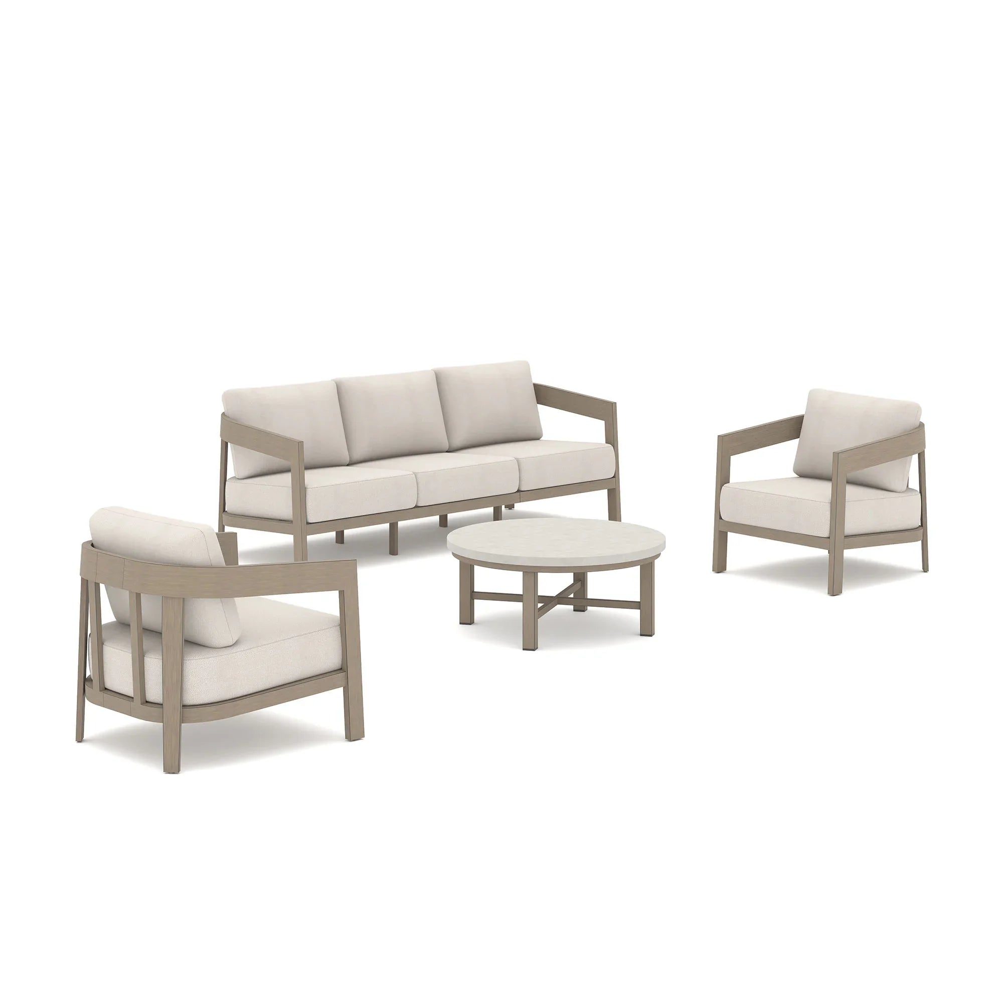 4-Piece Patio Conversation Set with Composite Concrete Round Coffee Tables