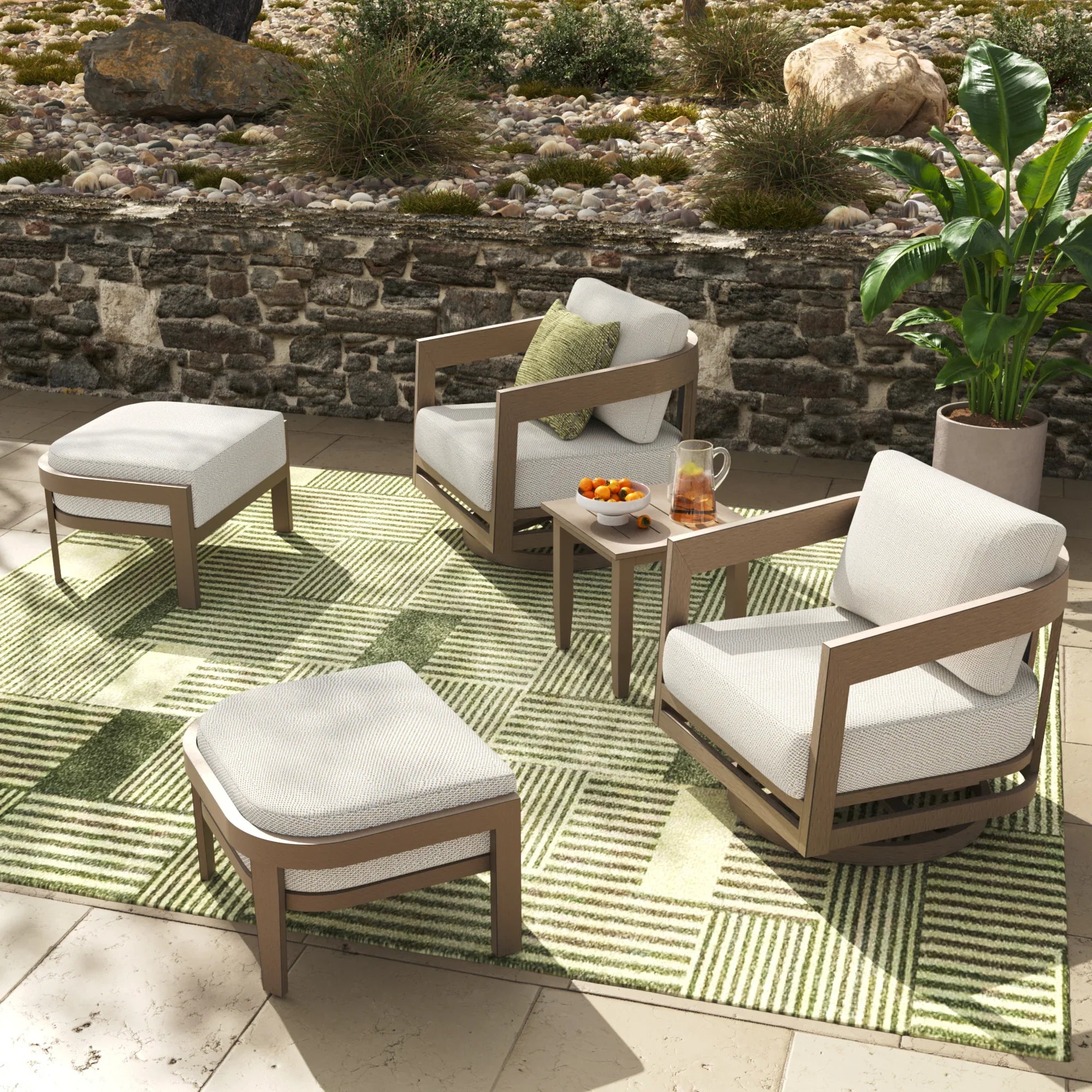 5-Piece Aluminum Patio Swivel Lounge Chairs With Ottomans