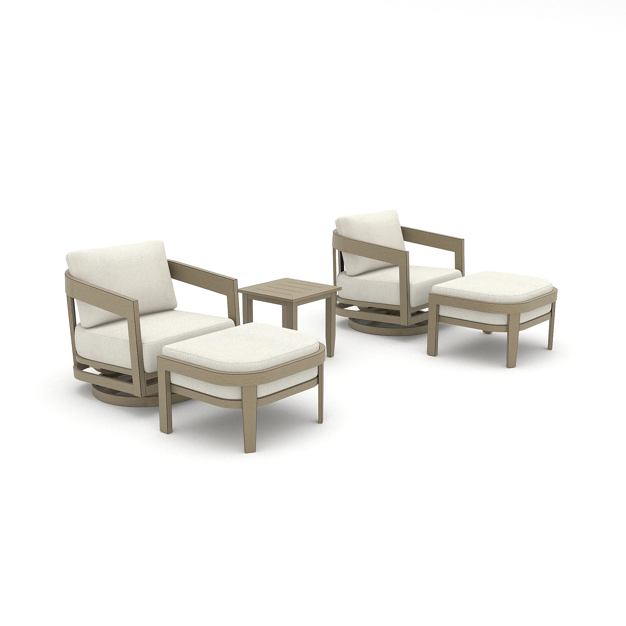5-Piece Aluminum Patio Swivel Lounge Chairs With Ottomans