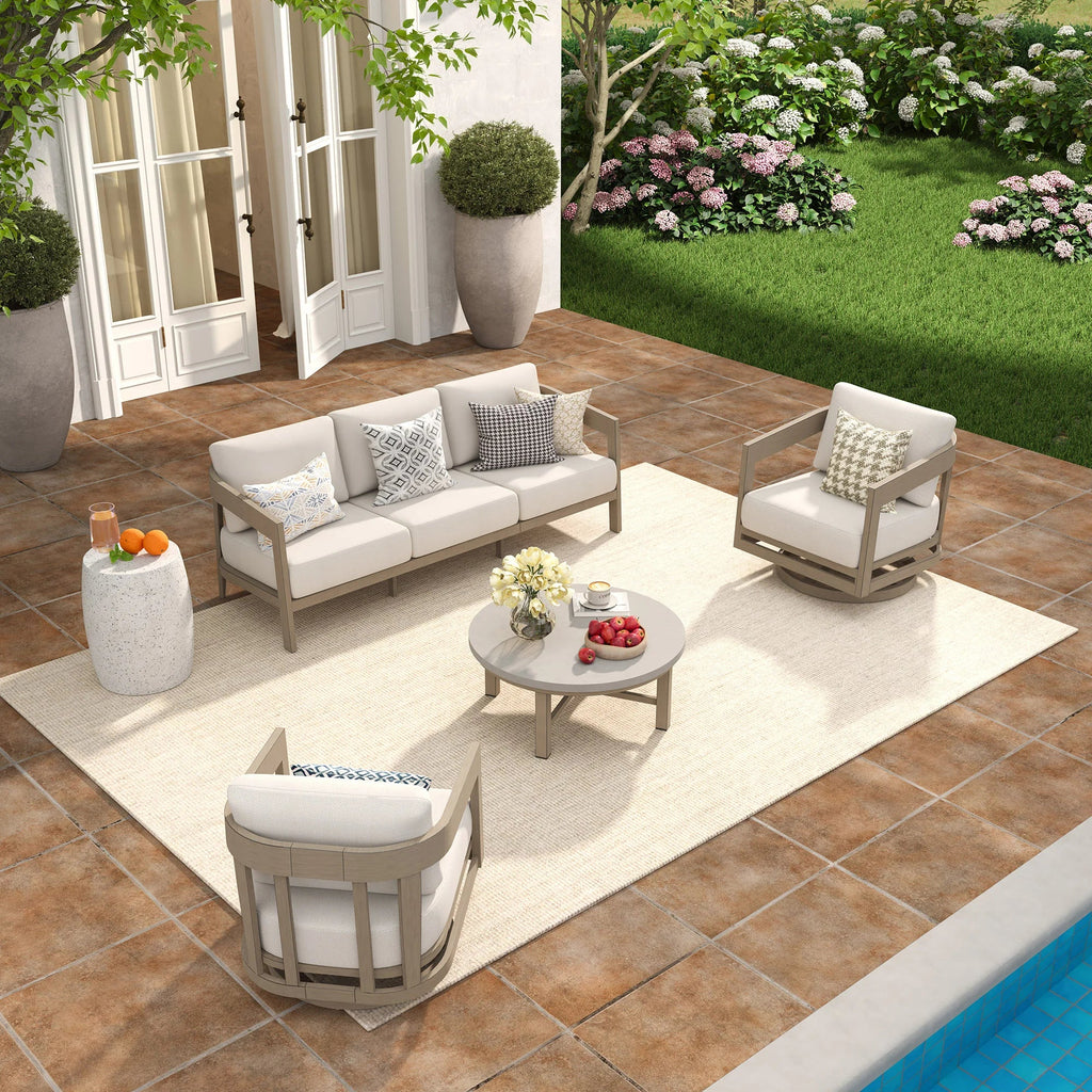 4-Piece Modern Patio Swivel Furniture Set With Round Concrete Table
