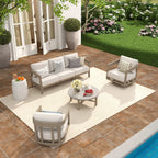 4-Piece Modern Patio Swivel Furniture Set With Round Concrete Table