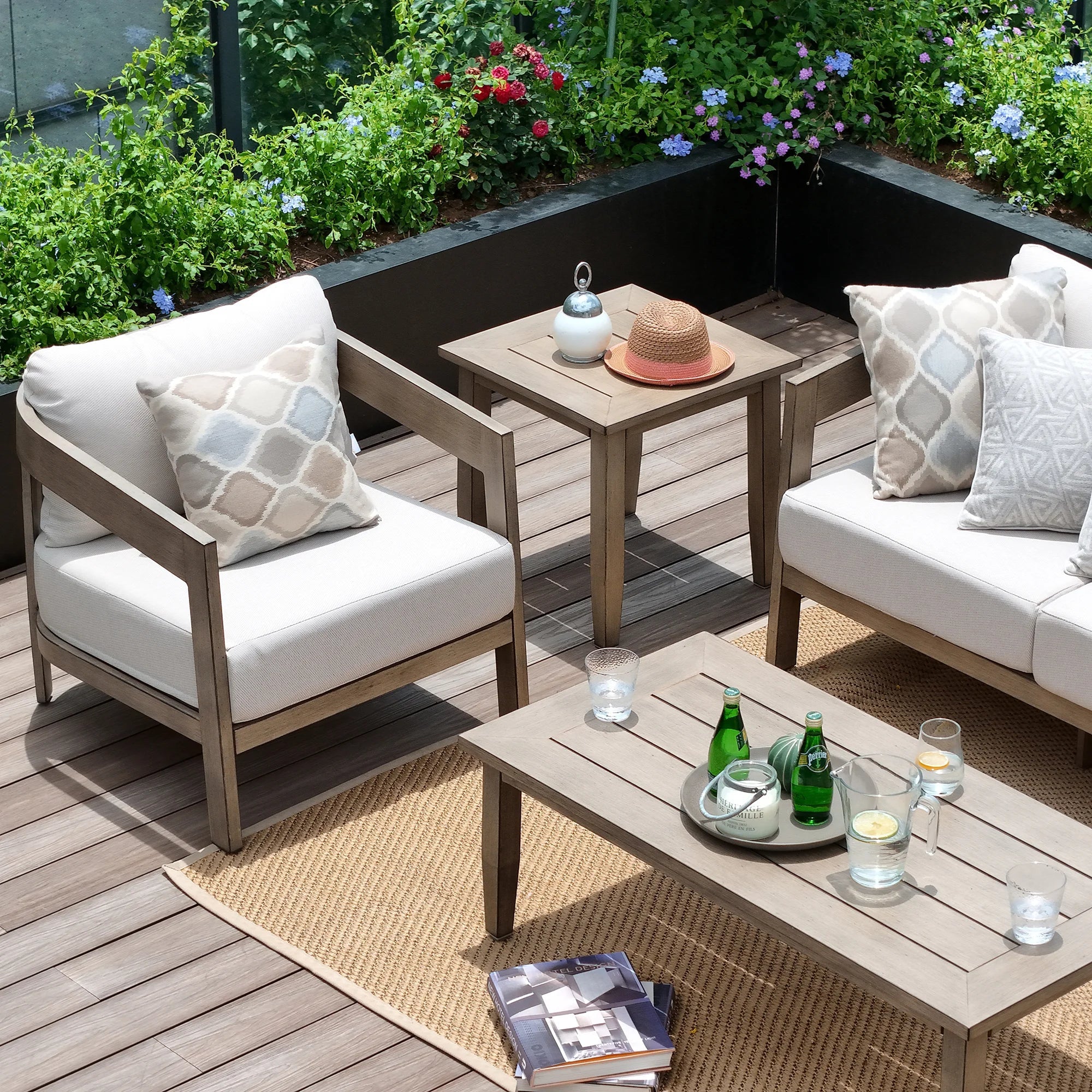 Patio 3-Piece Aluminum Club Conversation Set With Side Table