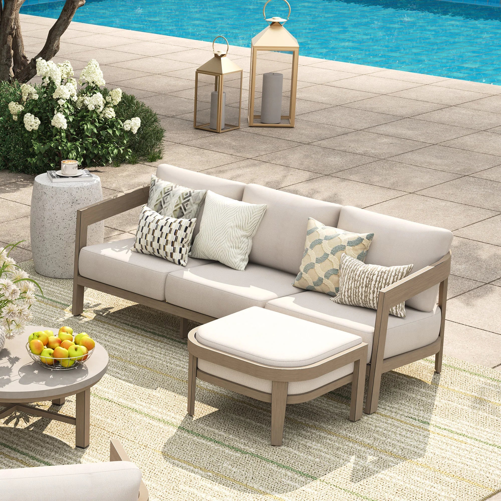 6-Piece Patio Conversation Set with Composite Concrete Round Coffee Tables
