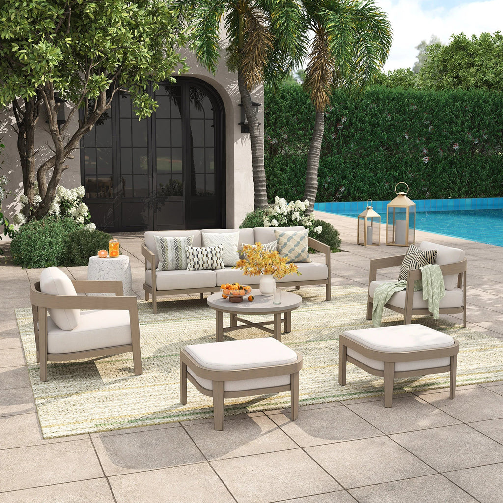 6-Piece Patio Conversation Set with Composite Concrete Round Coffee Tables
