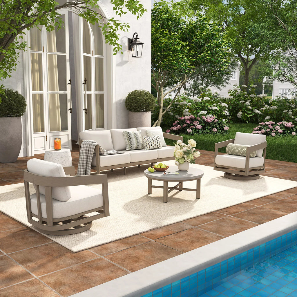 4-Piece Modern Patio Swivel Furniture Set With Round Concrete Table