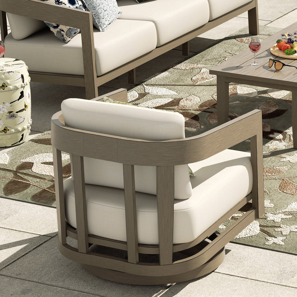 Patio 3-Piece Aluminum Swivel Conversation Set With Side Table