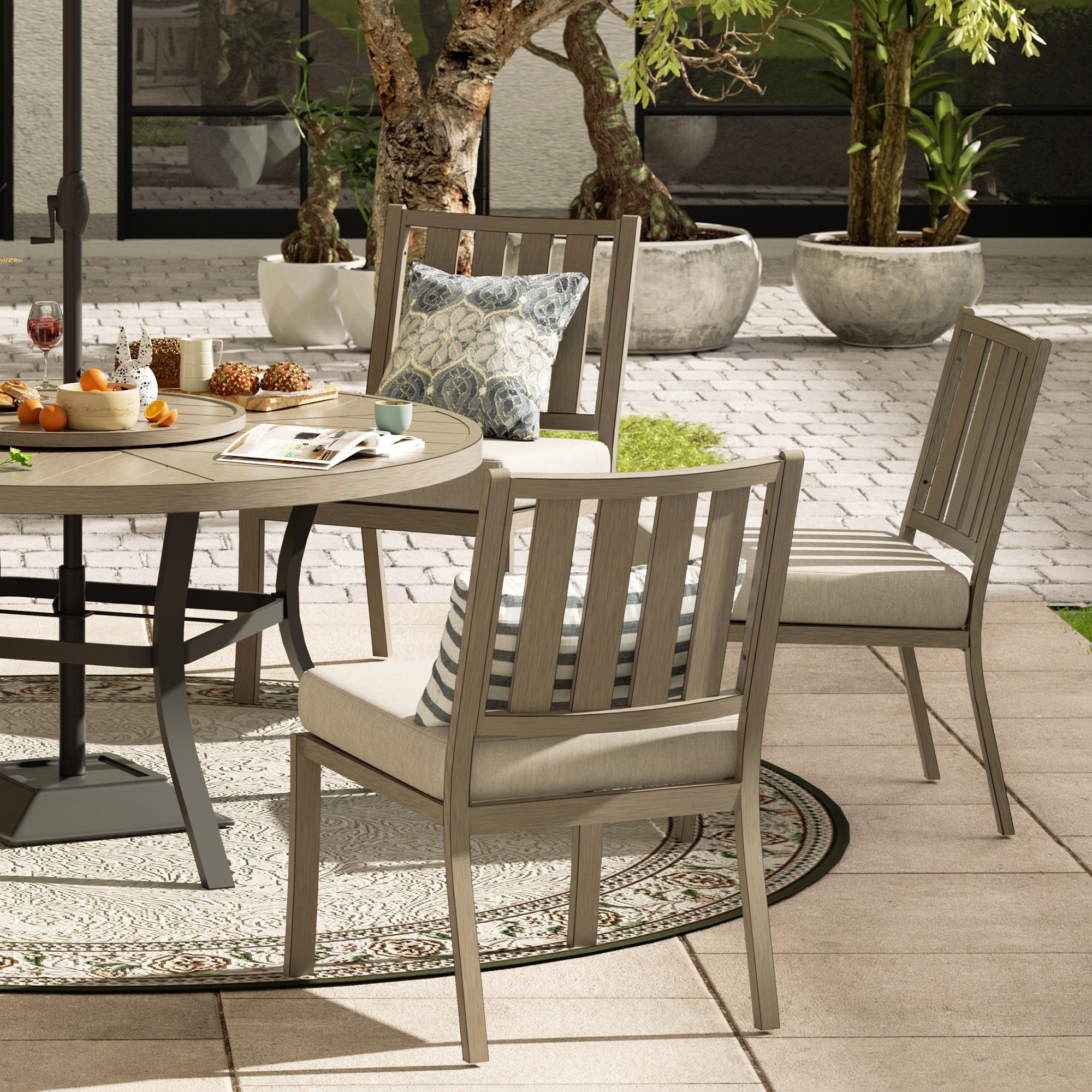 8PCS Round Dining Set With Lazy Susan and Sunbrella Umbrella And Cushion