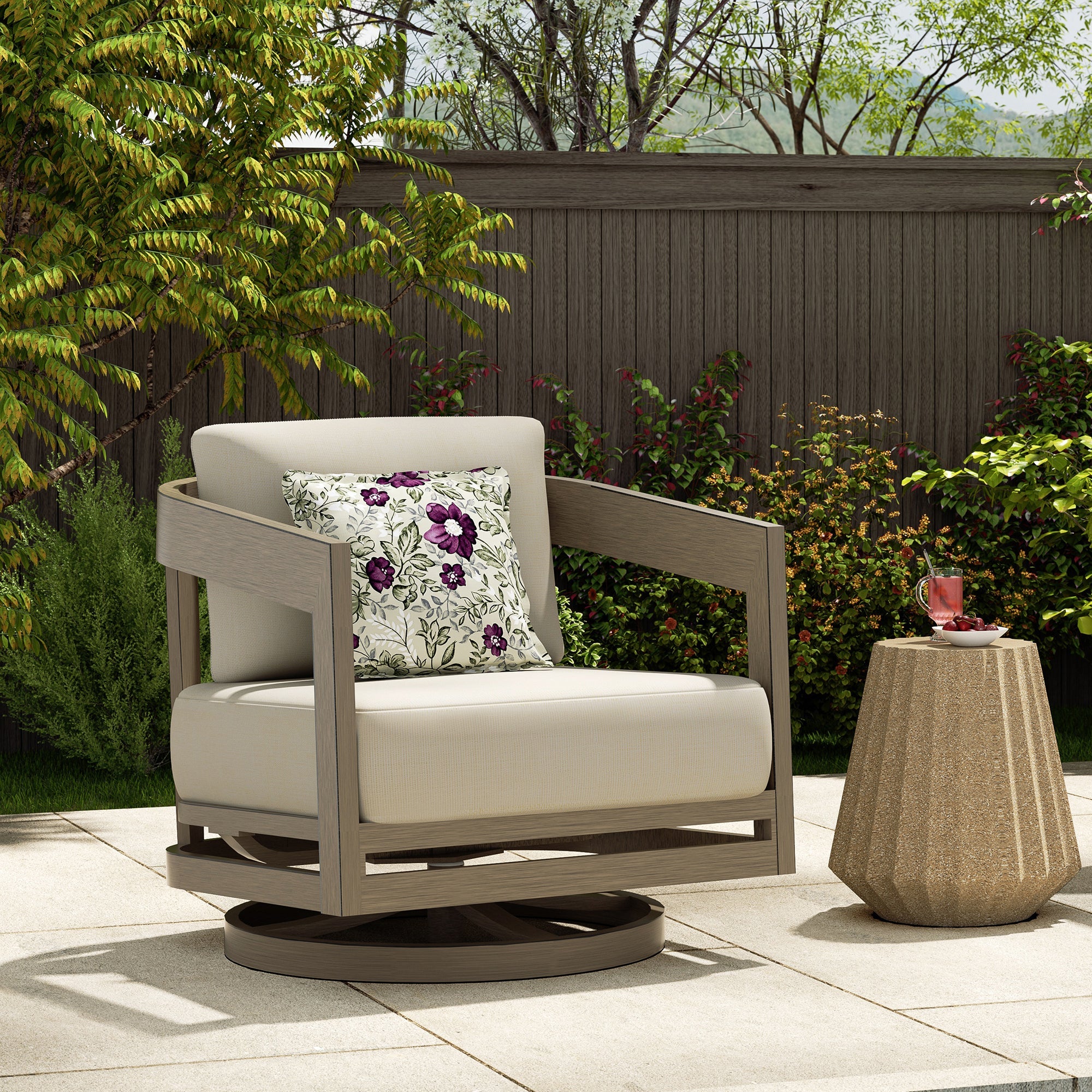 Patio 3-Piece Aluminum Swivel Conversation Set With Side Table