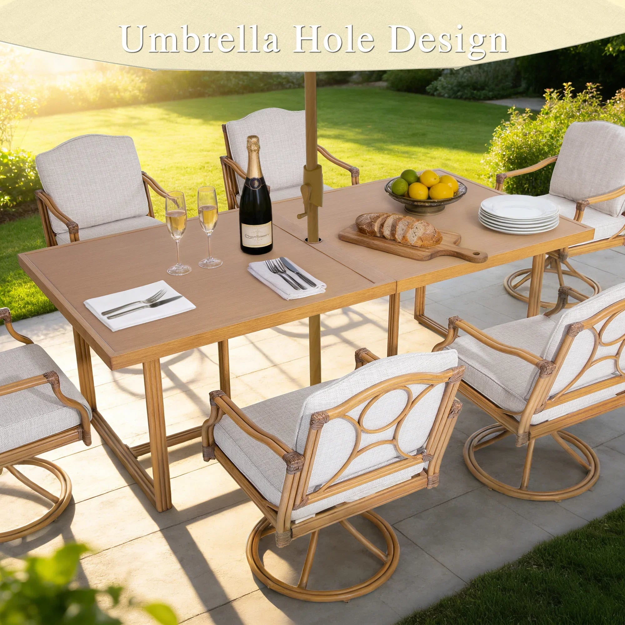 7 Piece Outdoor Dining Set With Swivel Chair
