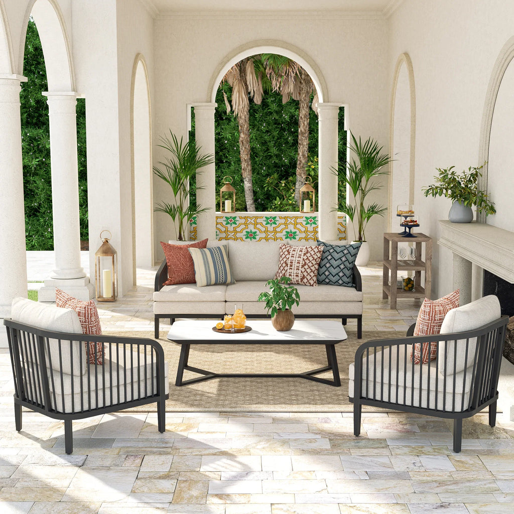 4-Piece Aluminum Patio Deep Sofa Set With Sintered Stone Tables