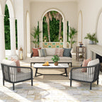 4-Piece Aluminum Patio Deep Sofa Set With Sintered Stone Tables