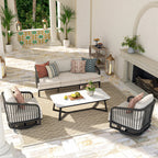 4-Piece Aluminum Patio Swivel Seating Set With Sintered Stone Tables