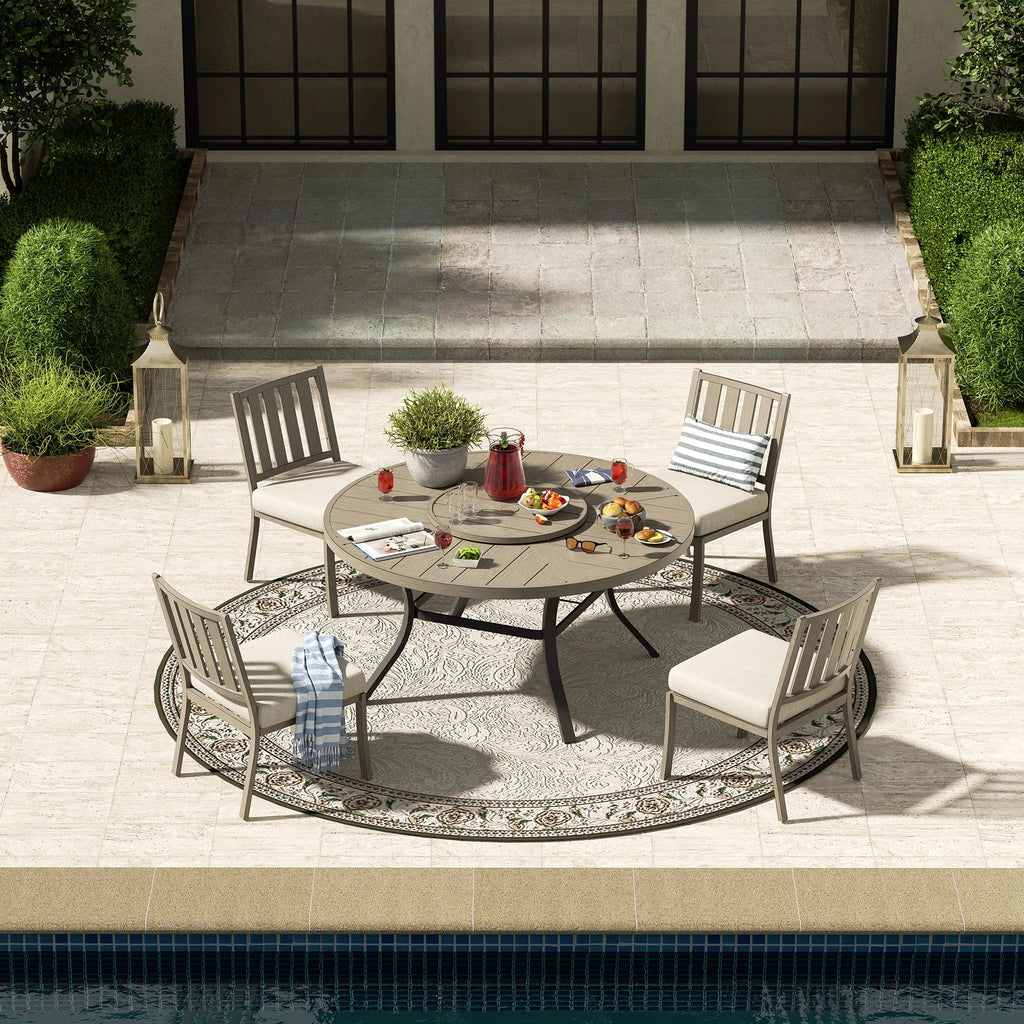 Round Dining Table Sets With Armless Chair And Sunbrella® Cushions