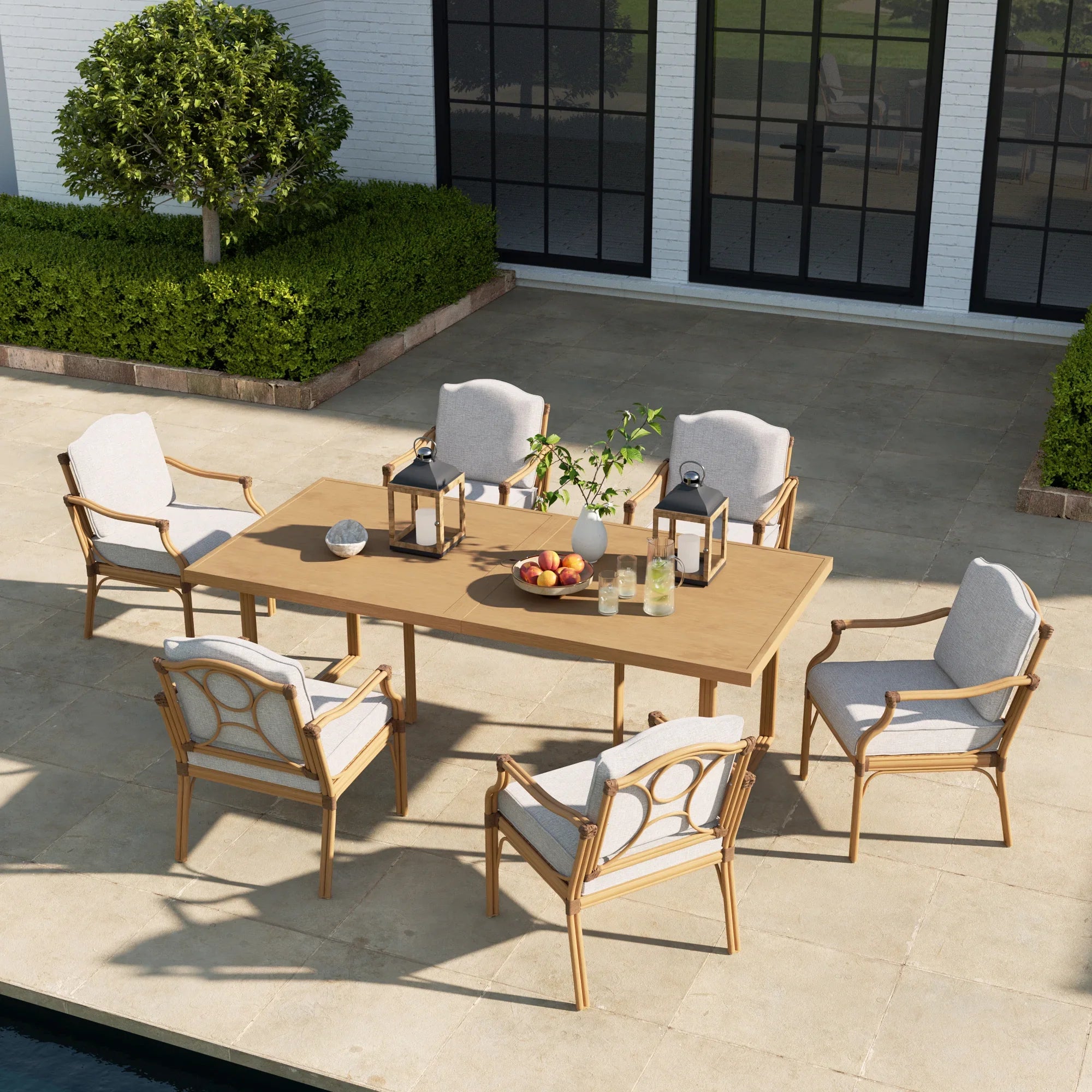 Weather-Resistant Outdoor 84"L Dining Table and 6 Armchair
