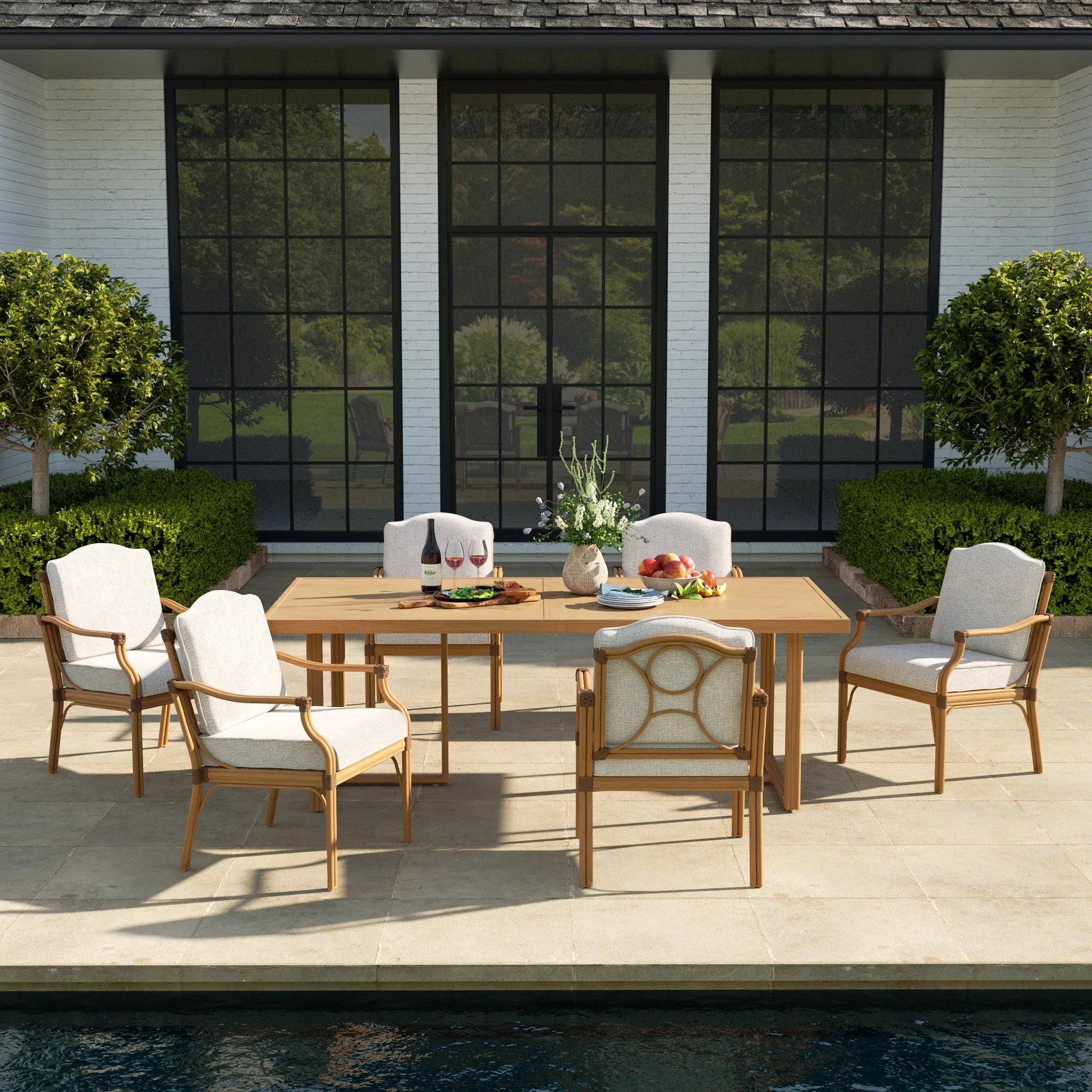 Weather-Resistant Outdoor 84"L Dining Table and 6 Armchair
