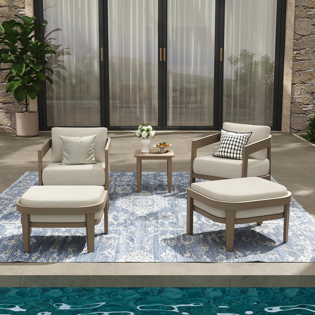 5-Piece Aluminum Patio Conversation Set With Ottomans