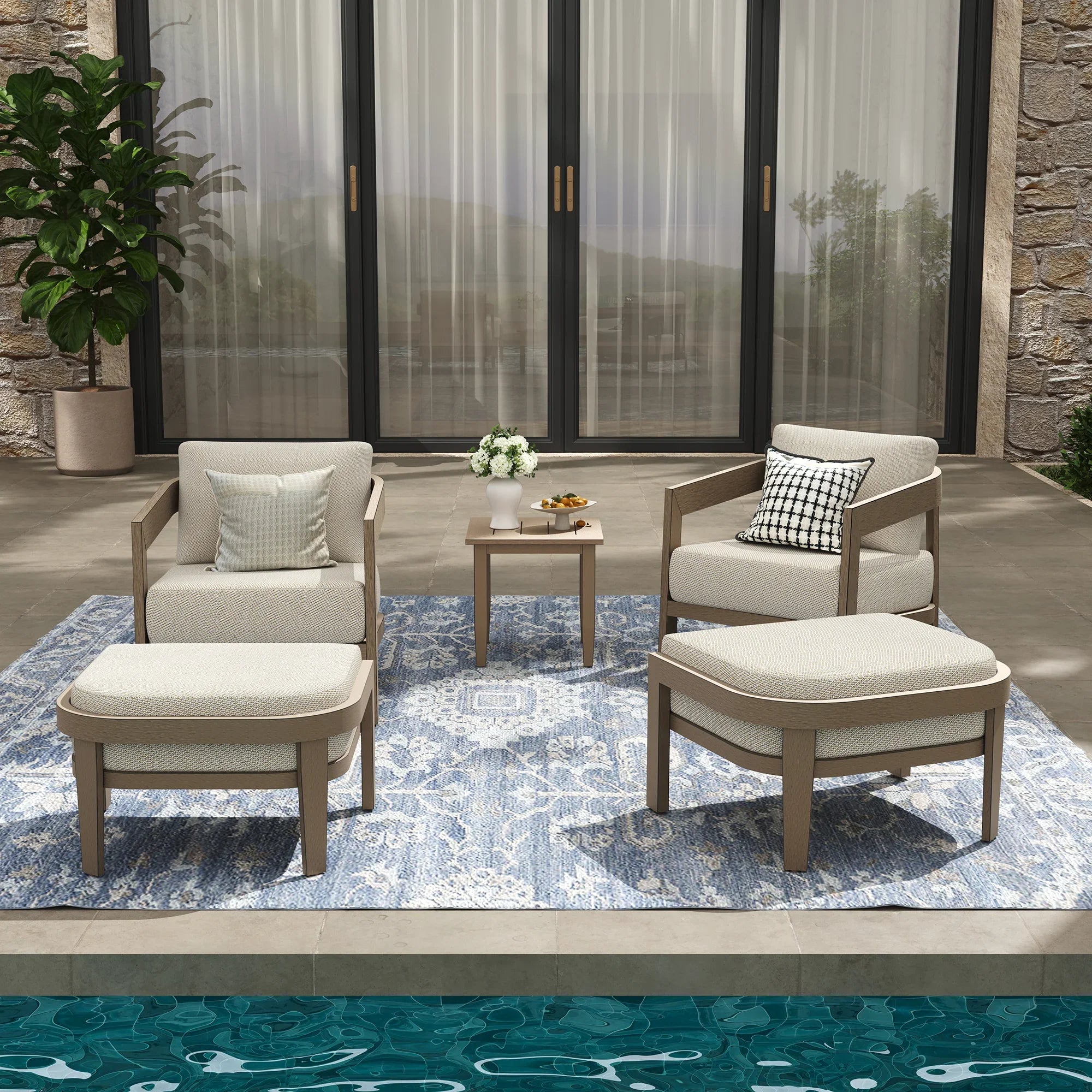 5-Piece Aluminum Patio Conversation Set With Ottomans