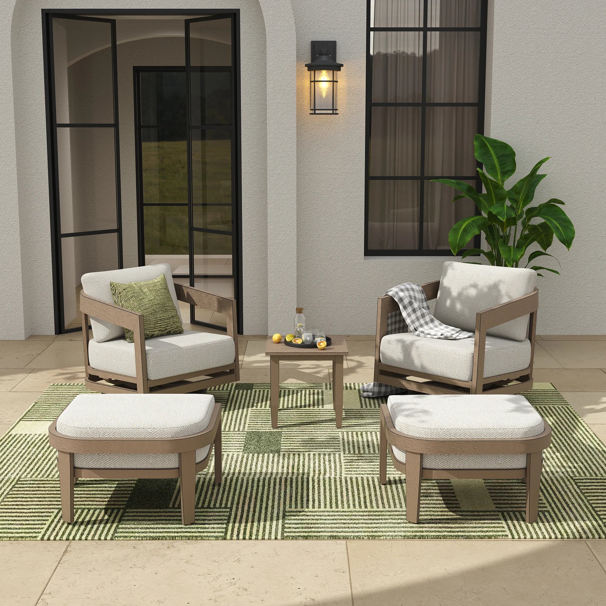 5-Piece Aluminum Patio Swivel Lounge Chairs With Ottomans