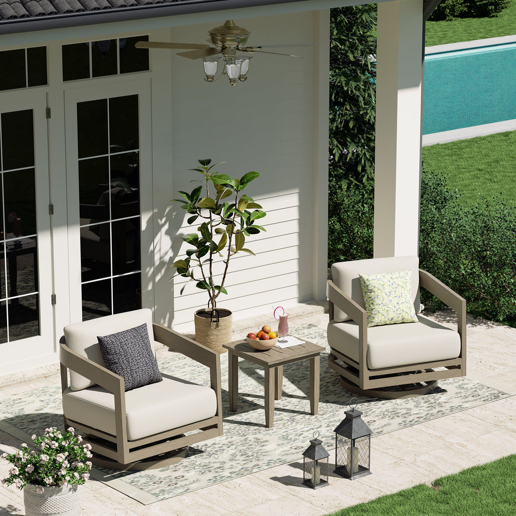 Patio 3-Piece Aluminum Swivel Conversation Set With Side Table