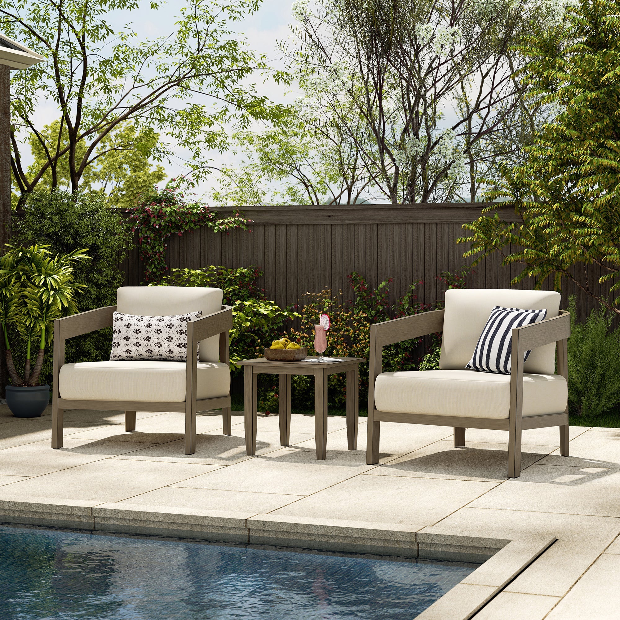 Patio 3-Piece Aluminum Club Conversation Set With Side Table