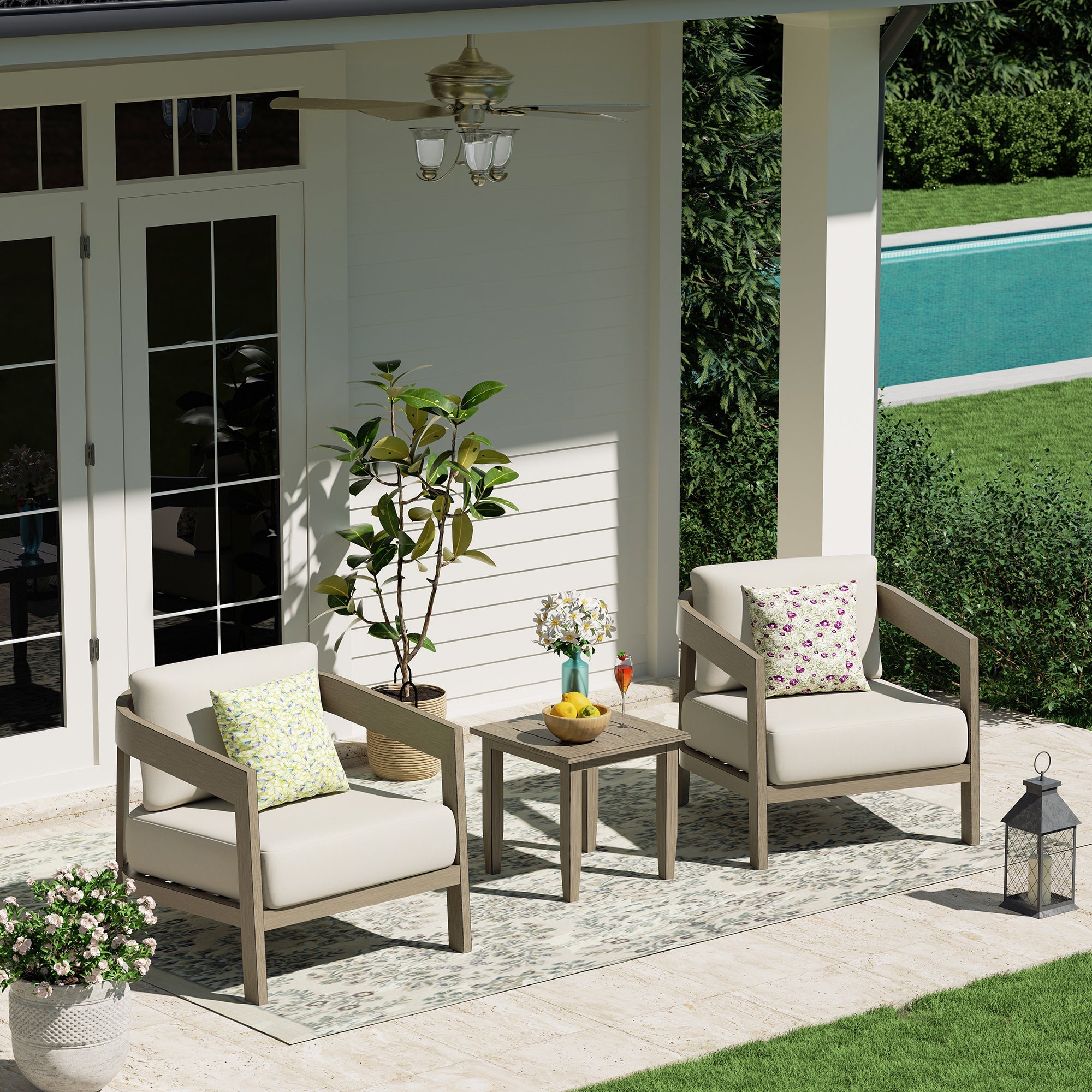 Patio 3-Piece Aluminum Club Conversation Set With Side Table