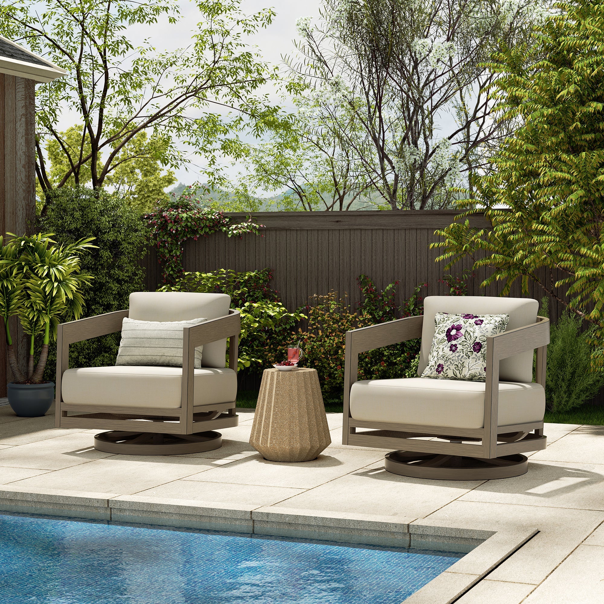 Outdoor Aluminum Swivel Club Chair With Cushions Set of 2
