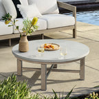 4-Piece Patio Conversation Set with Composite Concrete Round Coffee Tables