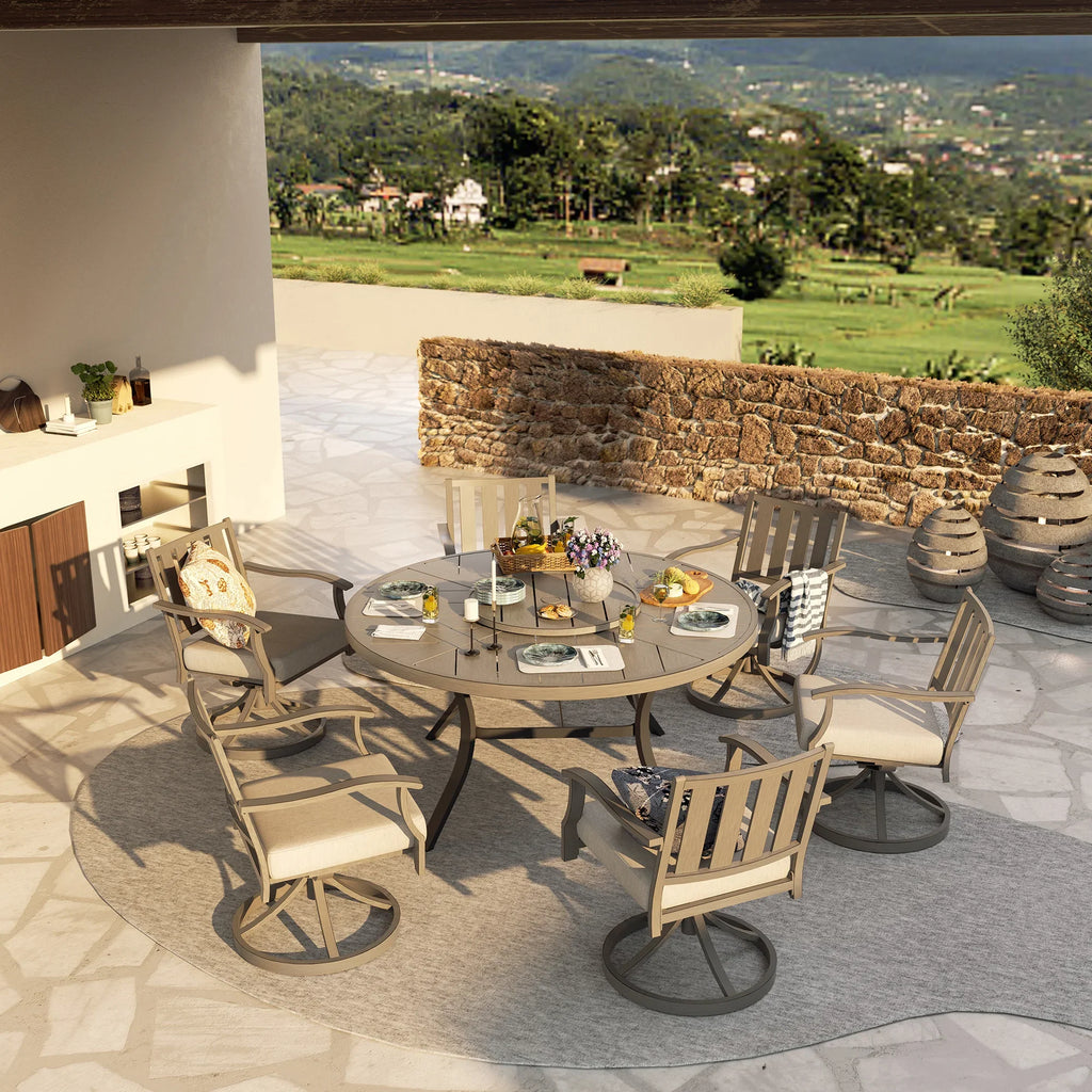 Round 60" Dining Set With Removable Lazy Susan And Sunbrella® Cushions