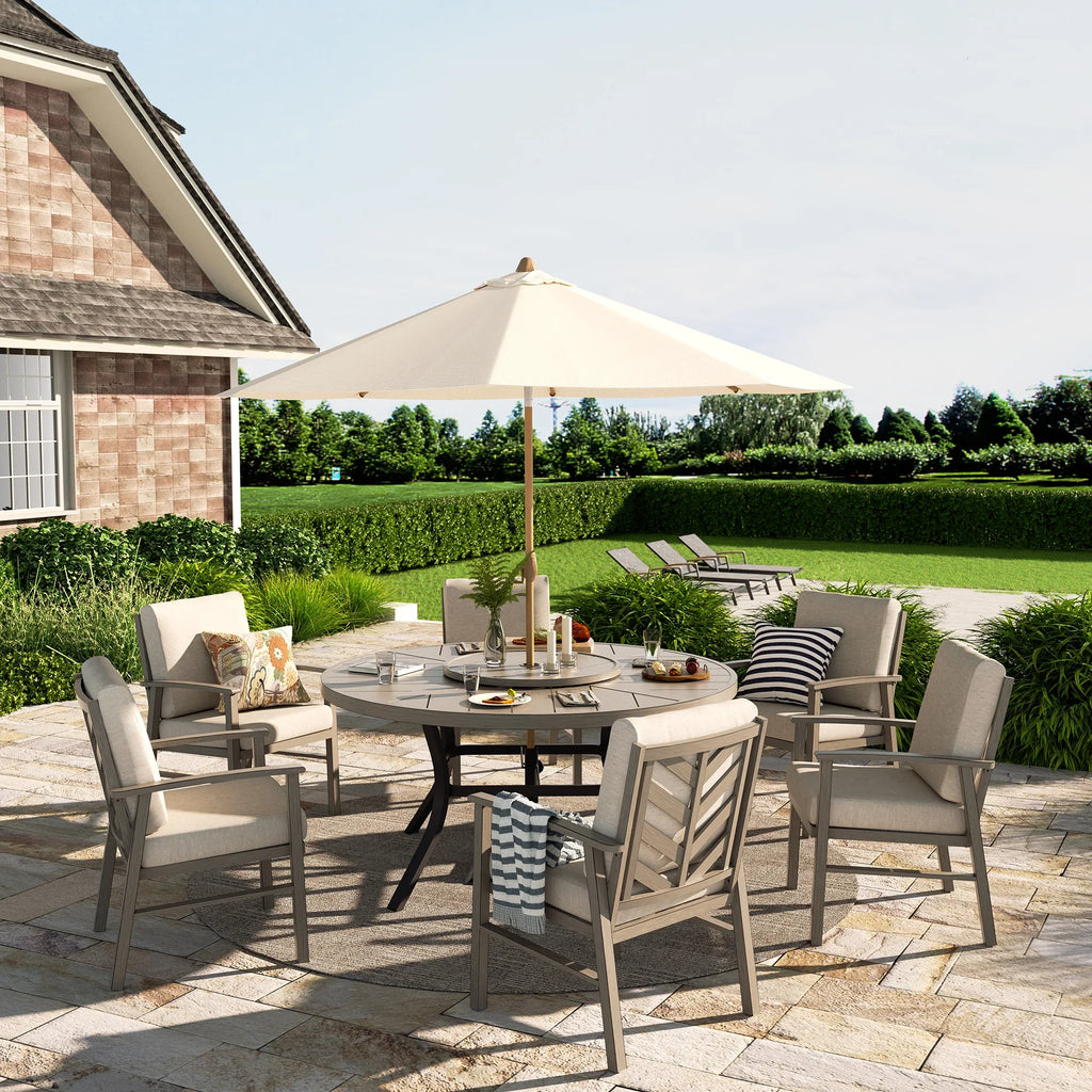 Outdoor Dining Set with Fixed Chair and Lazy Susan