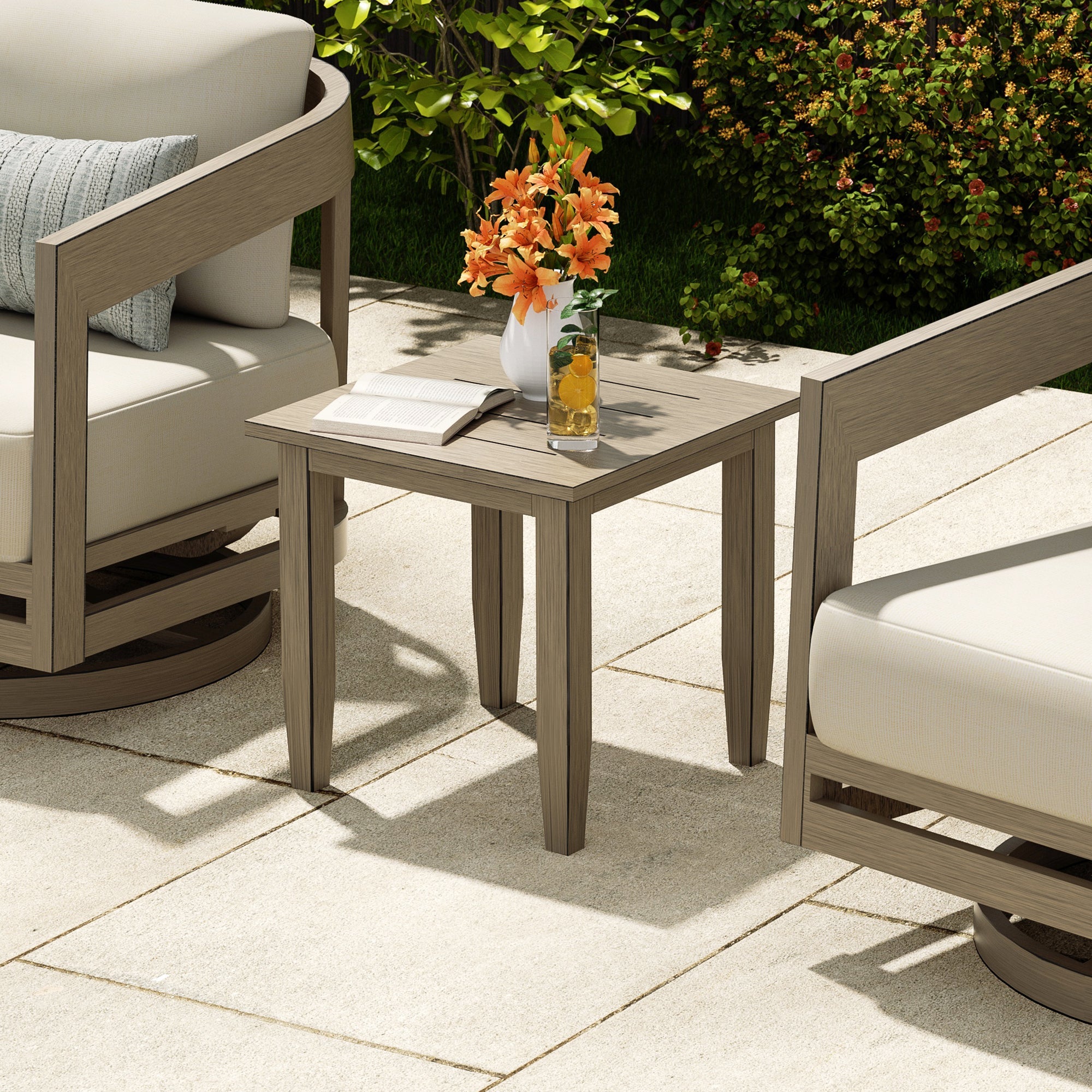 Patio 3-Piece Aluminum Swivel Conversation Set With Side Table