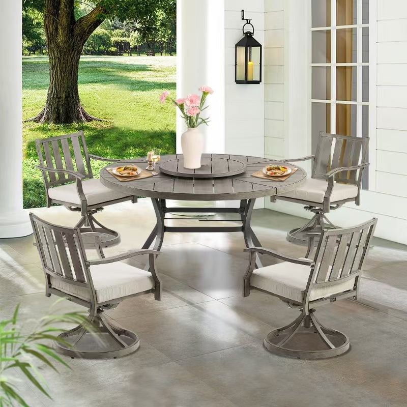 Round 60" Dining Set With Removable Lazy Susan And Sunbrella® Cushions