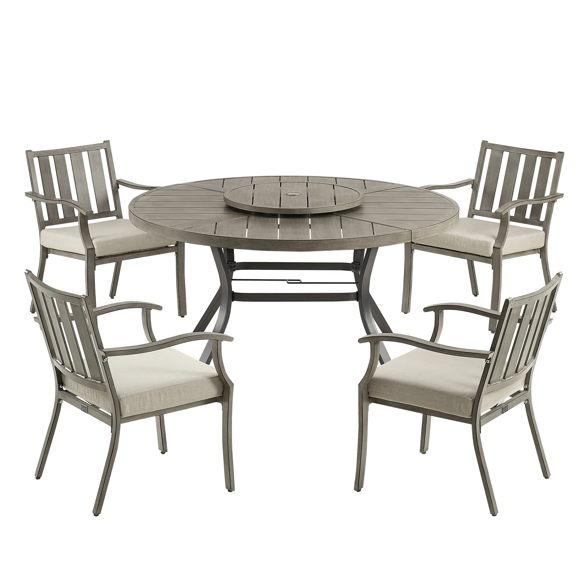 Round 60" Dining Set With Removable Lazy Susan And Sunbrella® Cushions