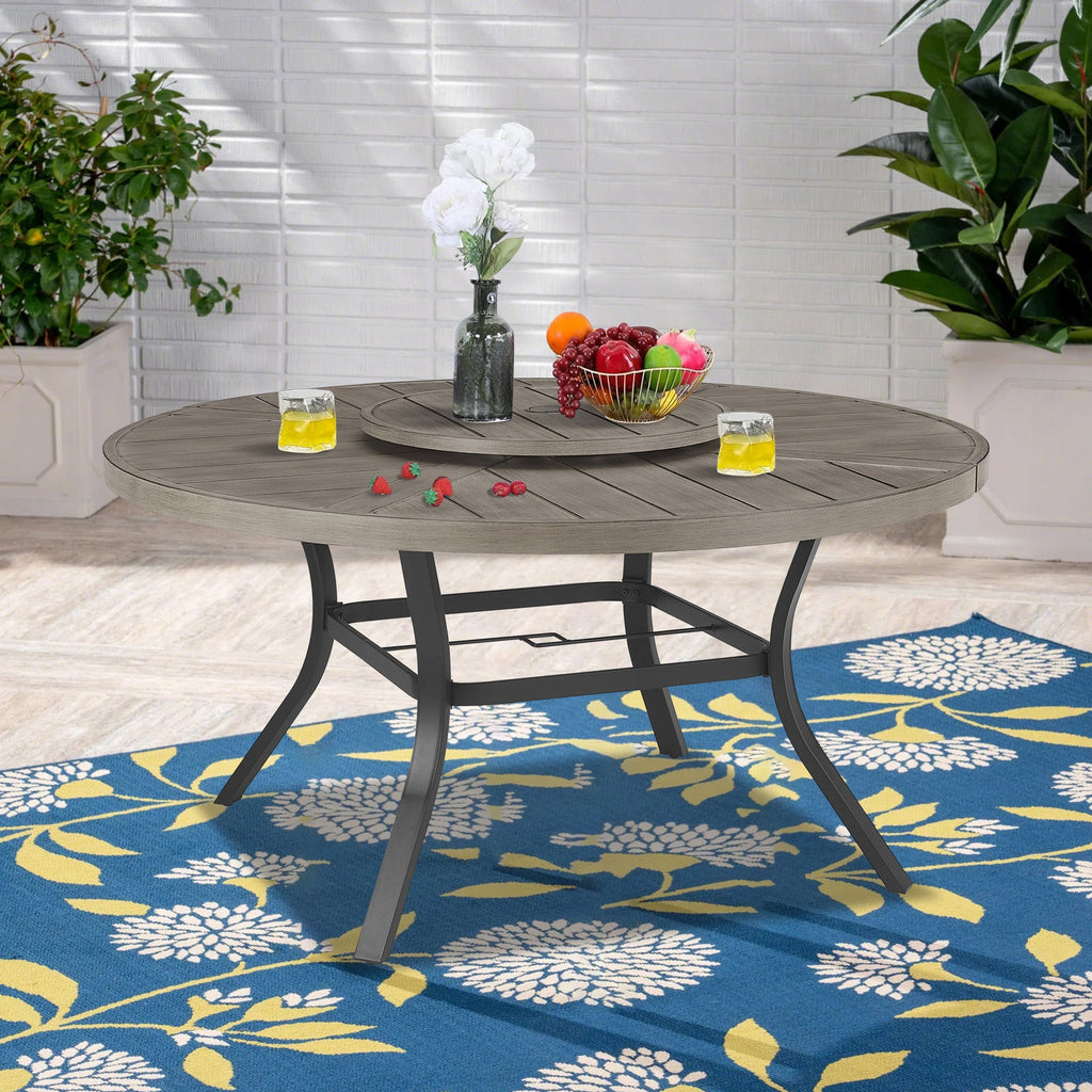 Aluminum Round 60" Dining Table With Removable Lazy Susan for 6 People