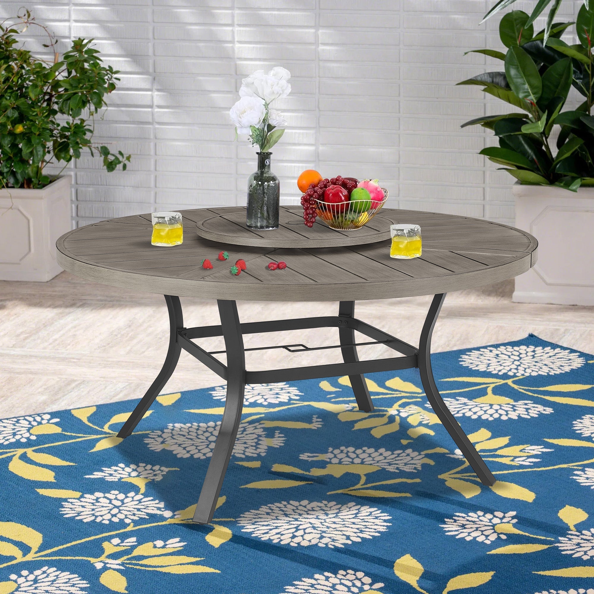 Aluminum Round 60" Dining Table With Removable Lazy Susan for 6 People