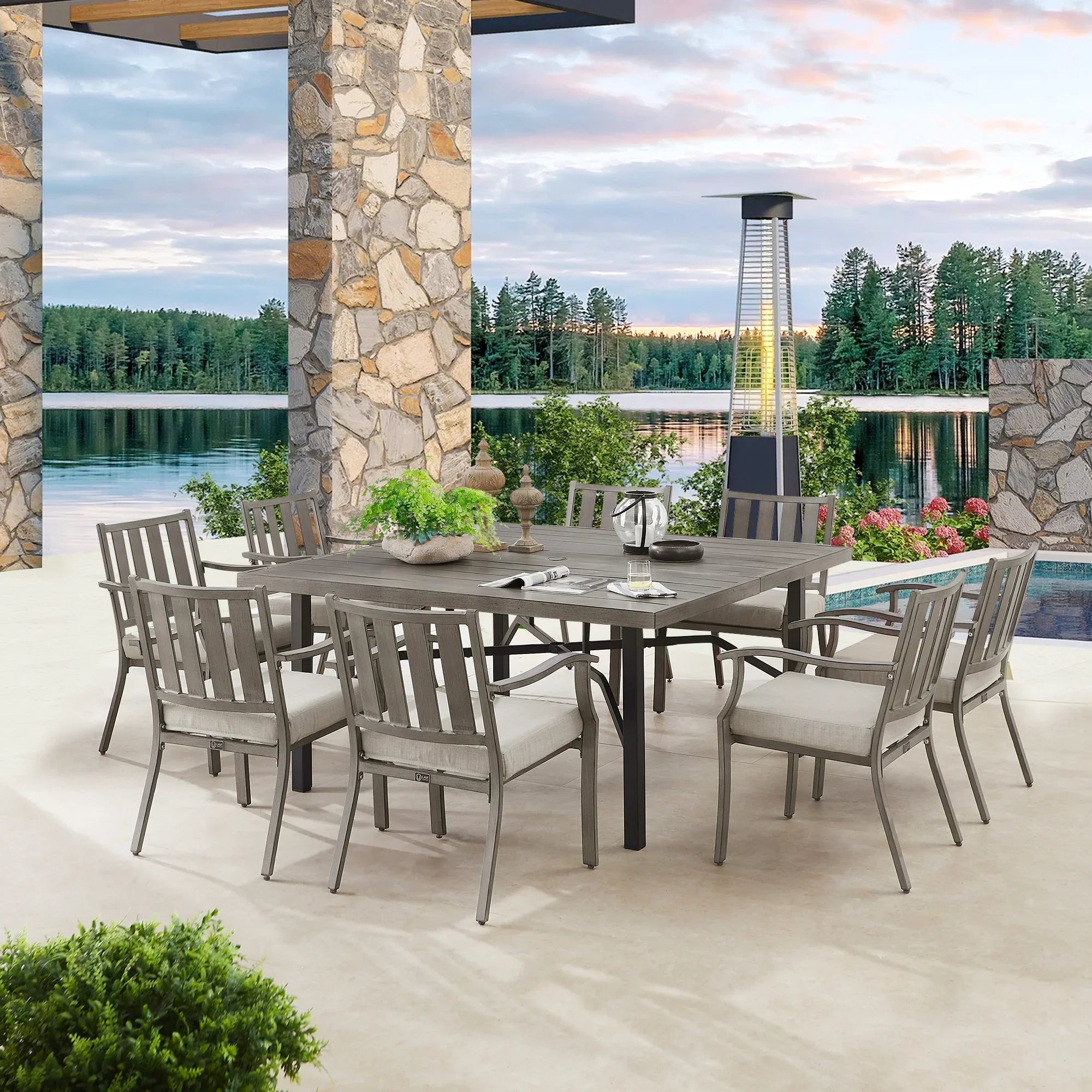 Outdoor 8- Person Square Dining Set with Sunbrella® Cushions