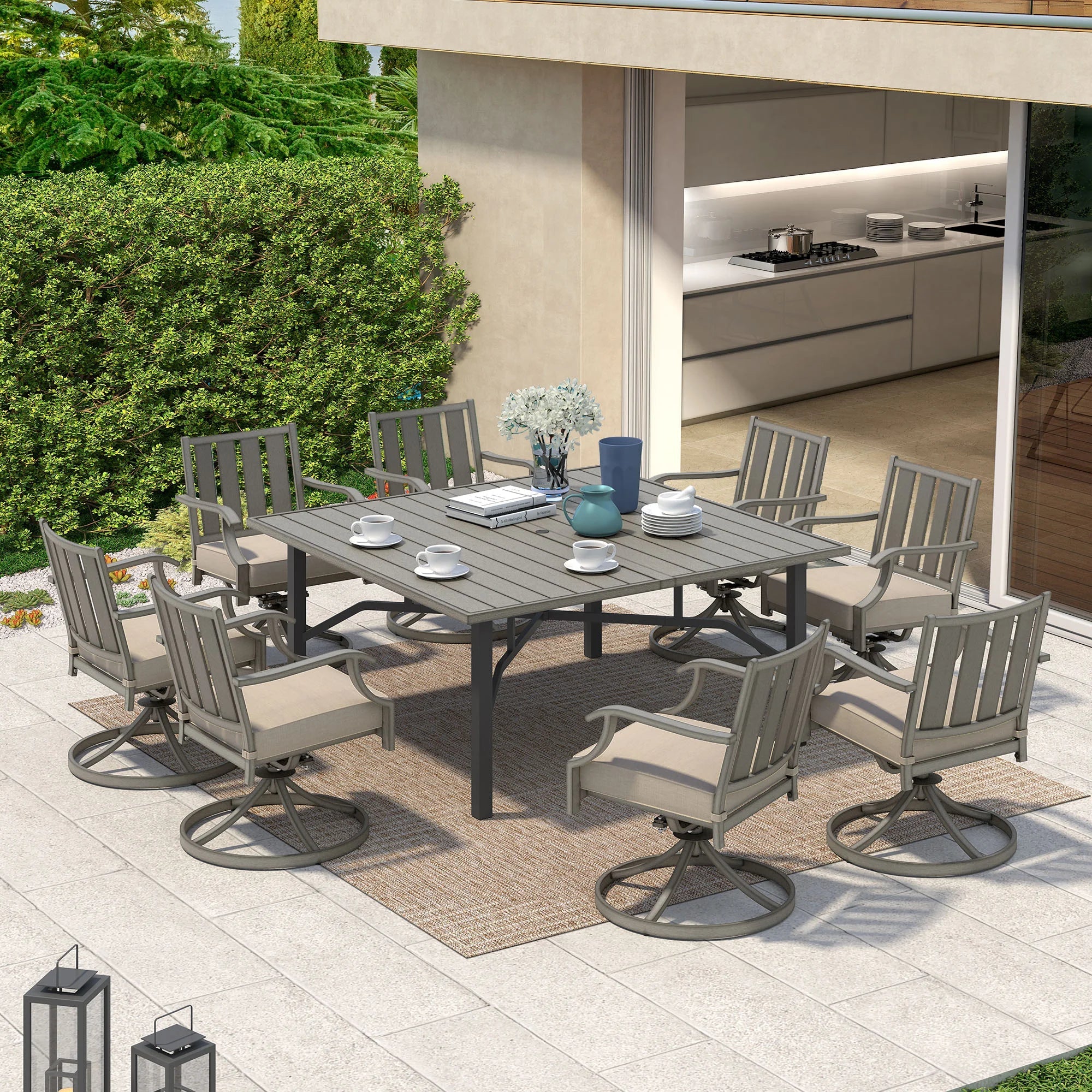 Outdoor 8- Person Square Dining Set with Sunbrella® Cushions